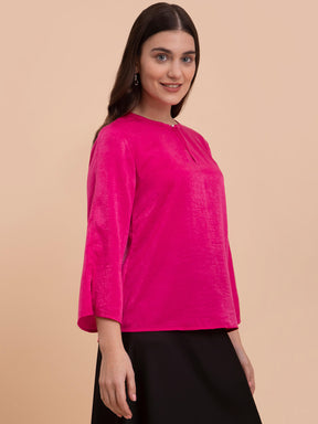 Satin Crew Neck Top - Pink