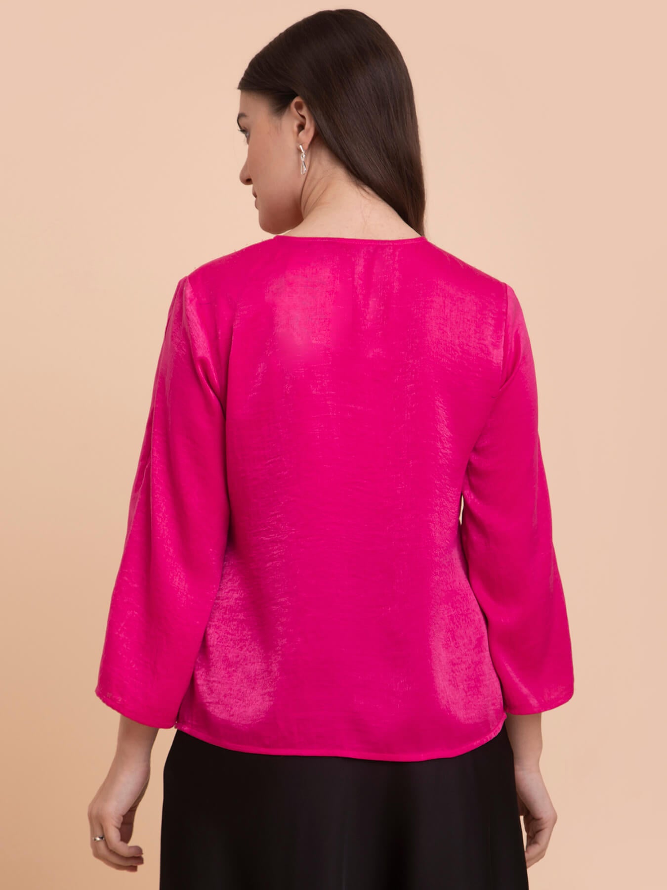 Satin Crew Neck Top - Pink