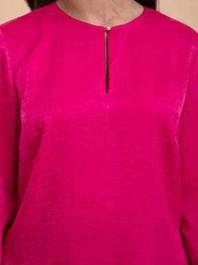 Satin Crew Neck Top - Pink