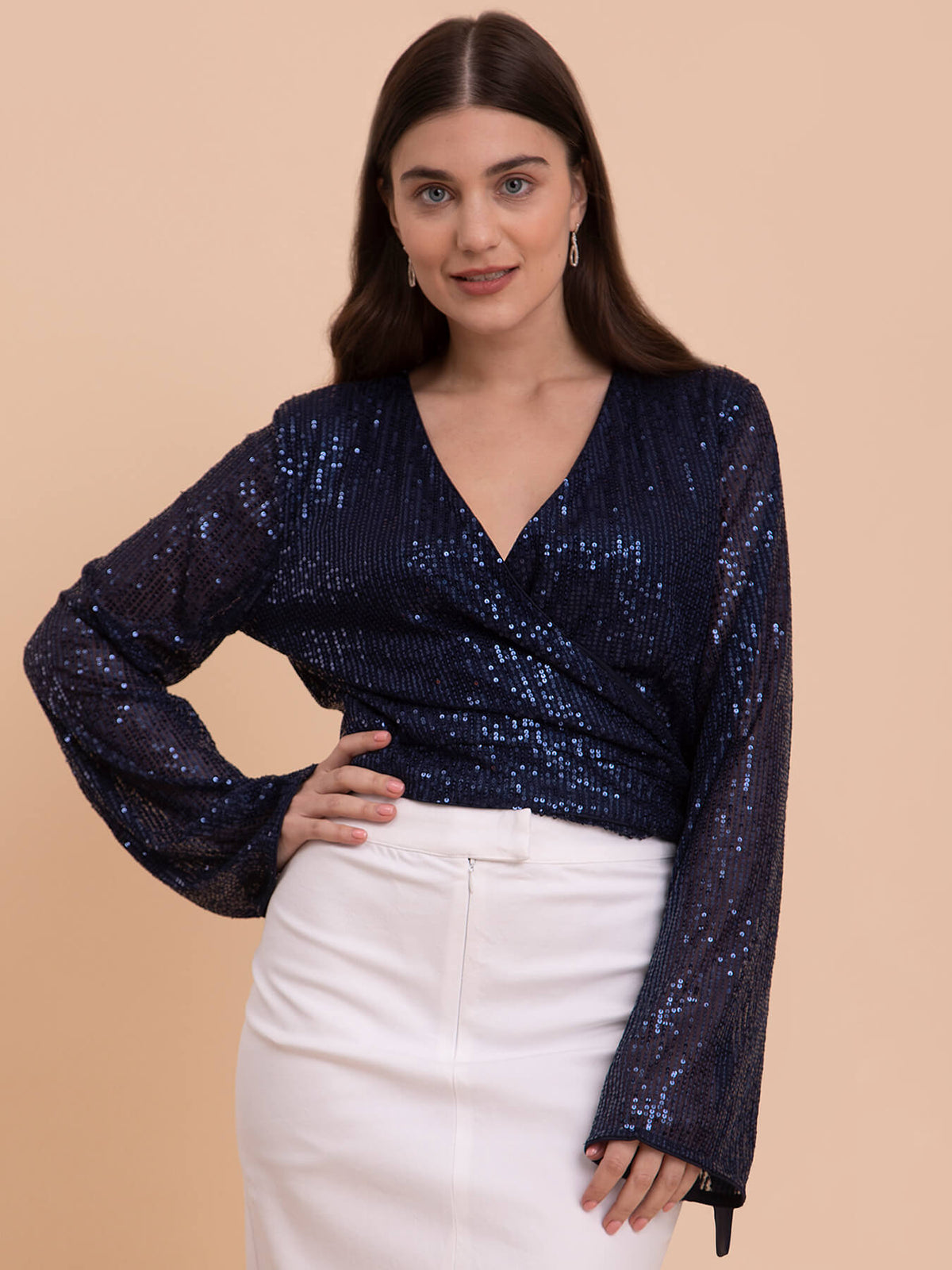 Sequin Wrap Top - Navy Blue