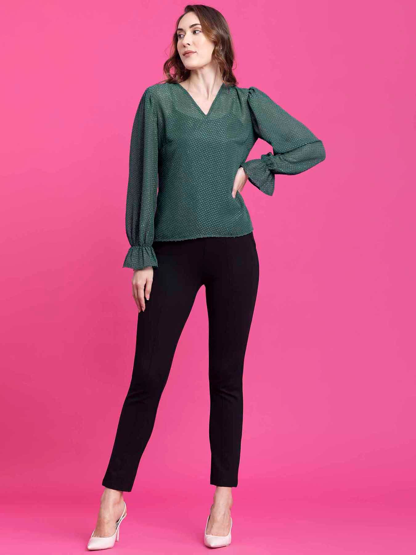 V-Neck Top - Sap Green