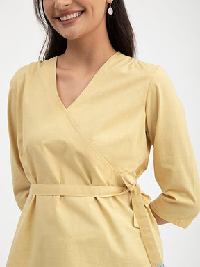 Linen V-Neck Top - Yellow