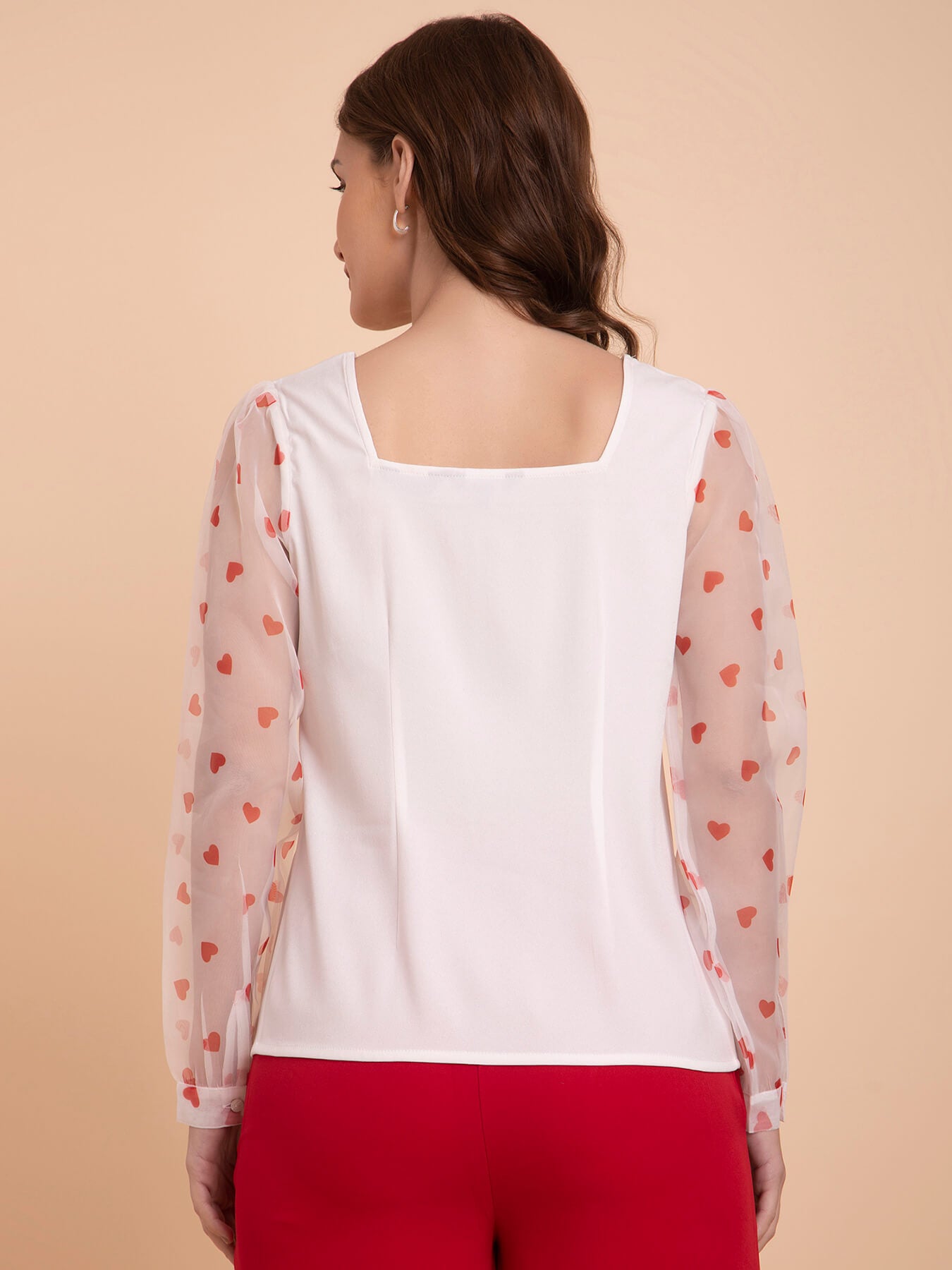 Organza Square Neck Top - White And Red