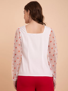 Organza Square Neck Top - White And Red