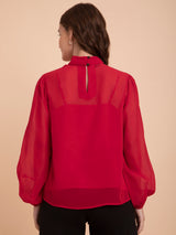 Georgette High Neck Top - Red| Formal Tops