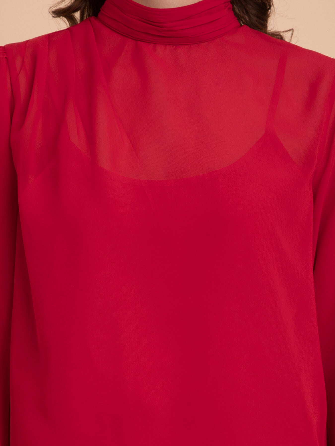 Georgette High Neck Top - Red| Formal Tops