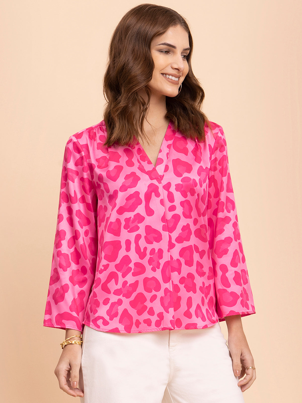 Satin Animal Print Top - Fuchsia and Pink