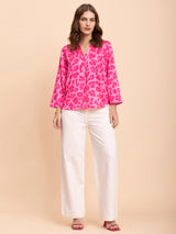 Satin Animal Print Top - Fuchsia and Pink