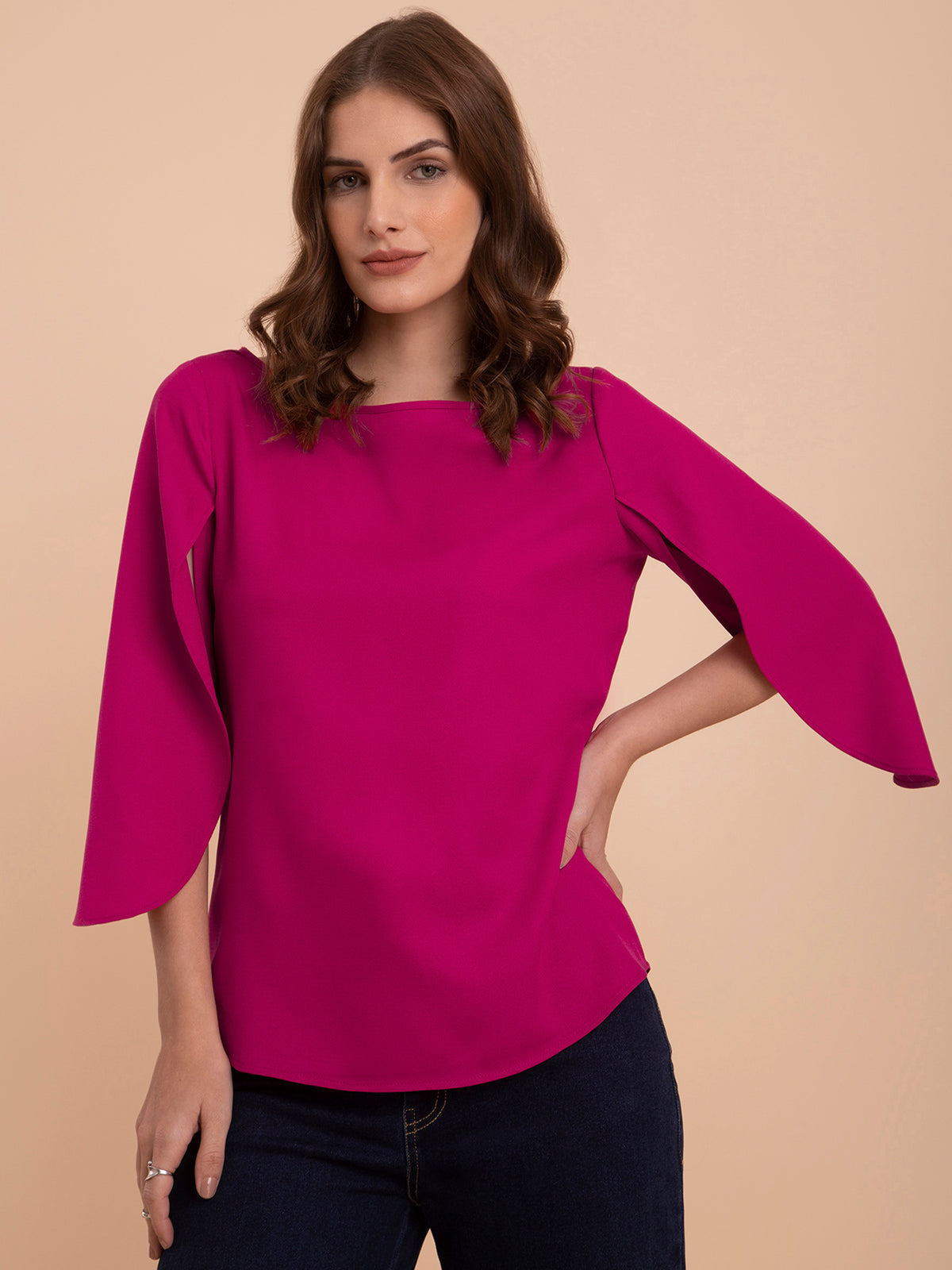 Tulip Sleeves Top - Fuchsia