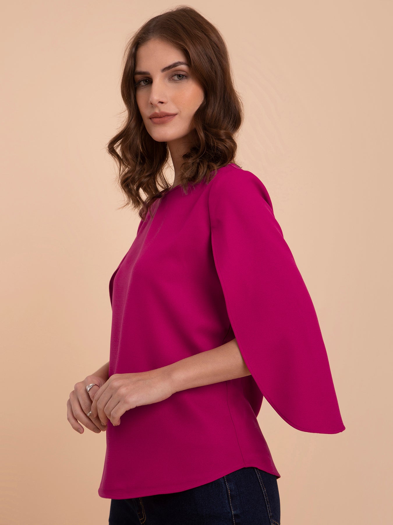 Tulip Sleeves Top - Fuchsia