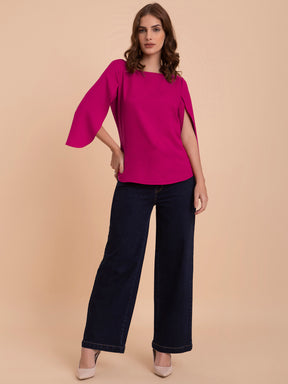 Tulip Sleeves Top - Fuchsia