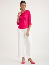 Satin Cowl Neck Top - Fuchsia