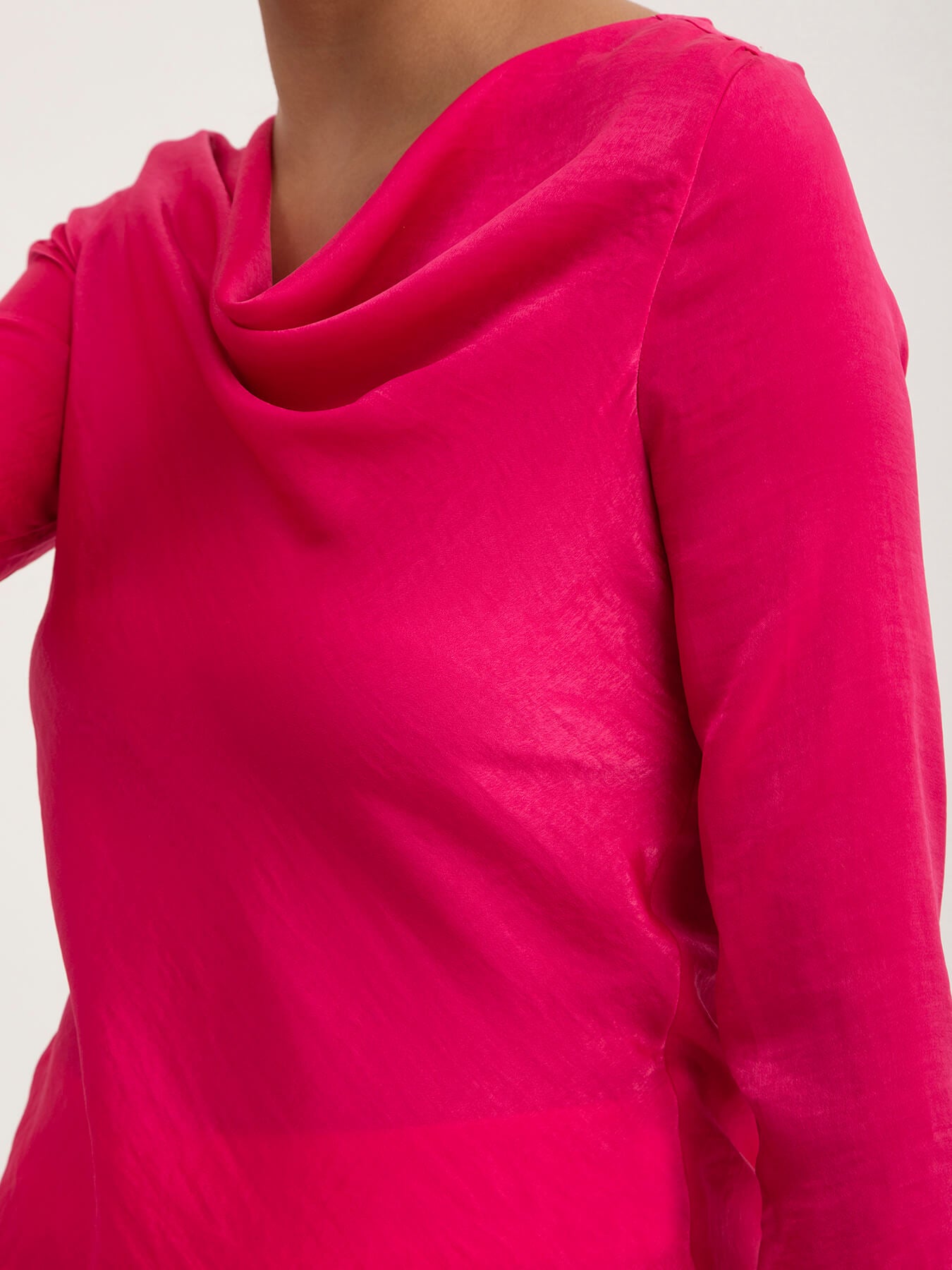 Satin Cowl Neck Top - Fuchsia