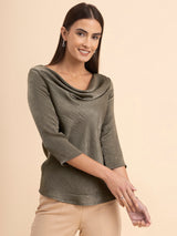 Satin Cowl Neck Top - Olive