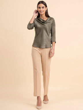 Satin Cowl Neck Top - Olive