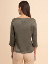 Satin Cowl Neck Top - Olive