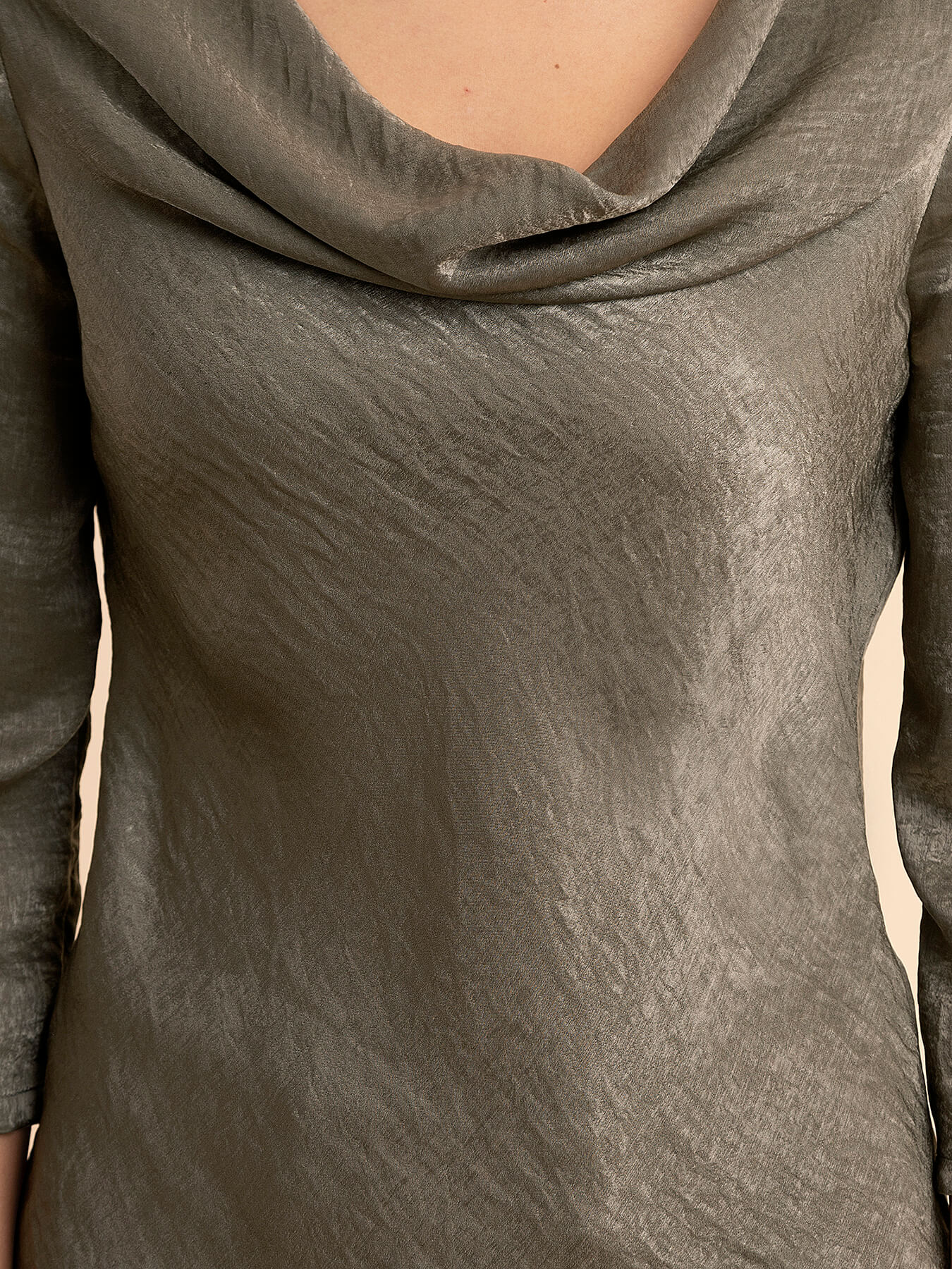 Satin Cowl Neck Top - Olive