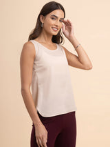 Satin Round Neck Cami Top - Beige