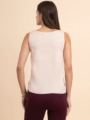 Satin Round Neck Cami Top - Beige