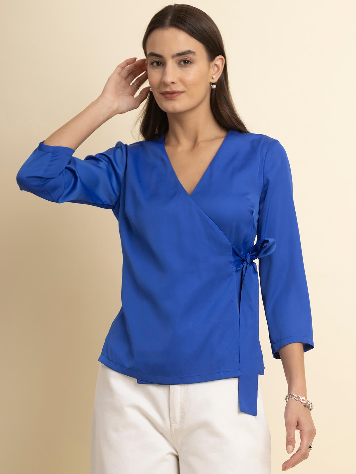 Satin Wrap Top - Blue
