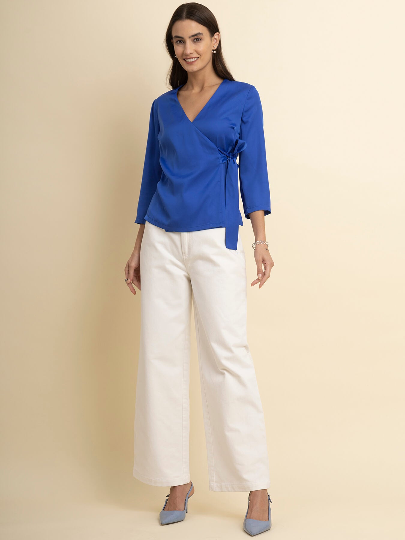 Satin Wrap Top - Blue