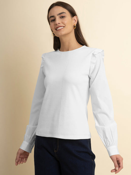 Cotton Ruffle Detail Top - White