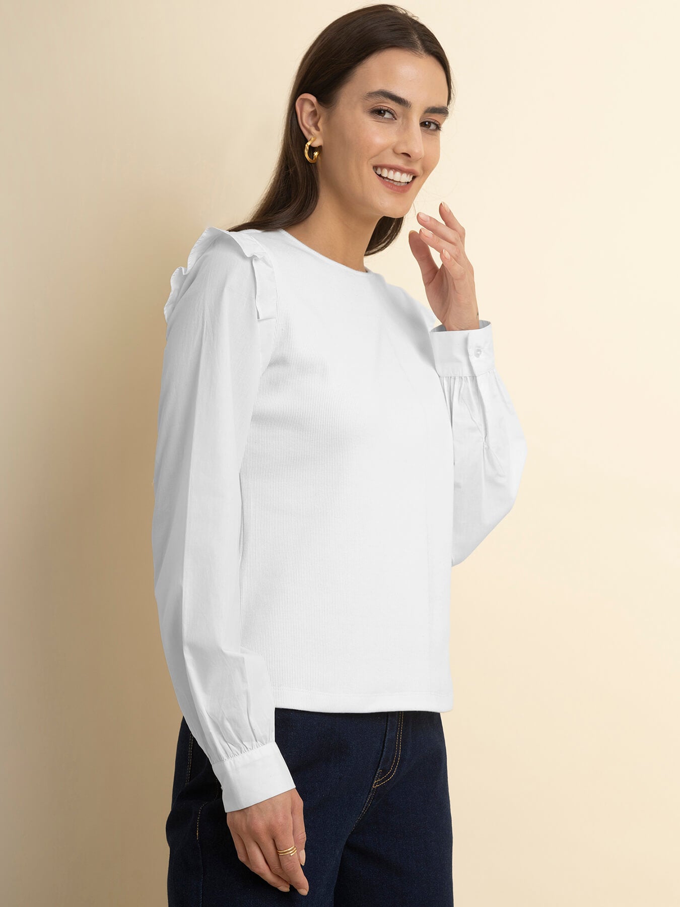 Cotton Ruffle Detail Top - White