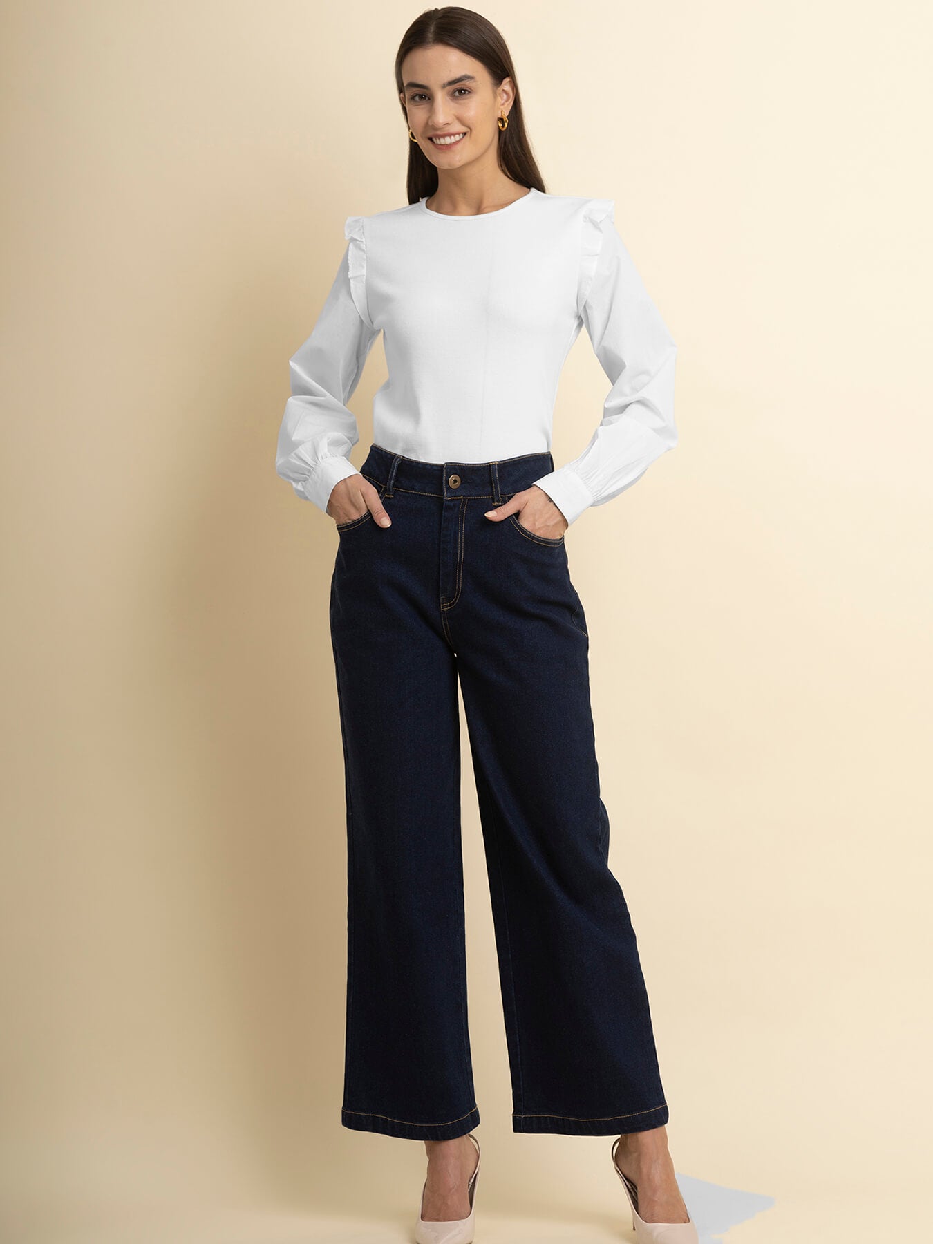 Cotton Ruffle Detail Top - White