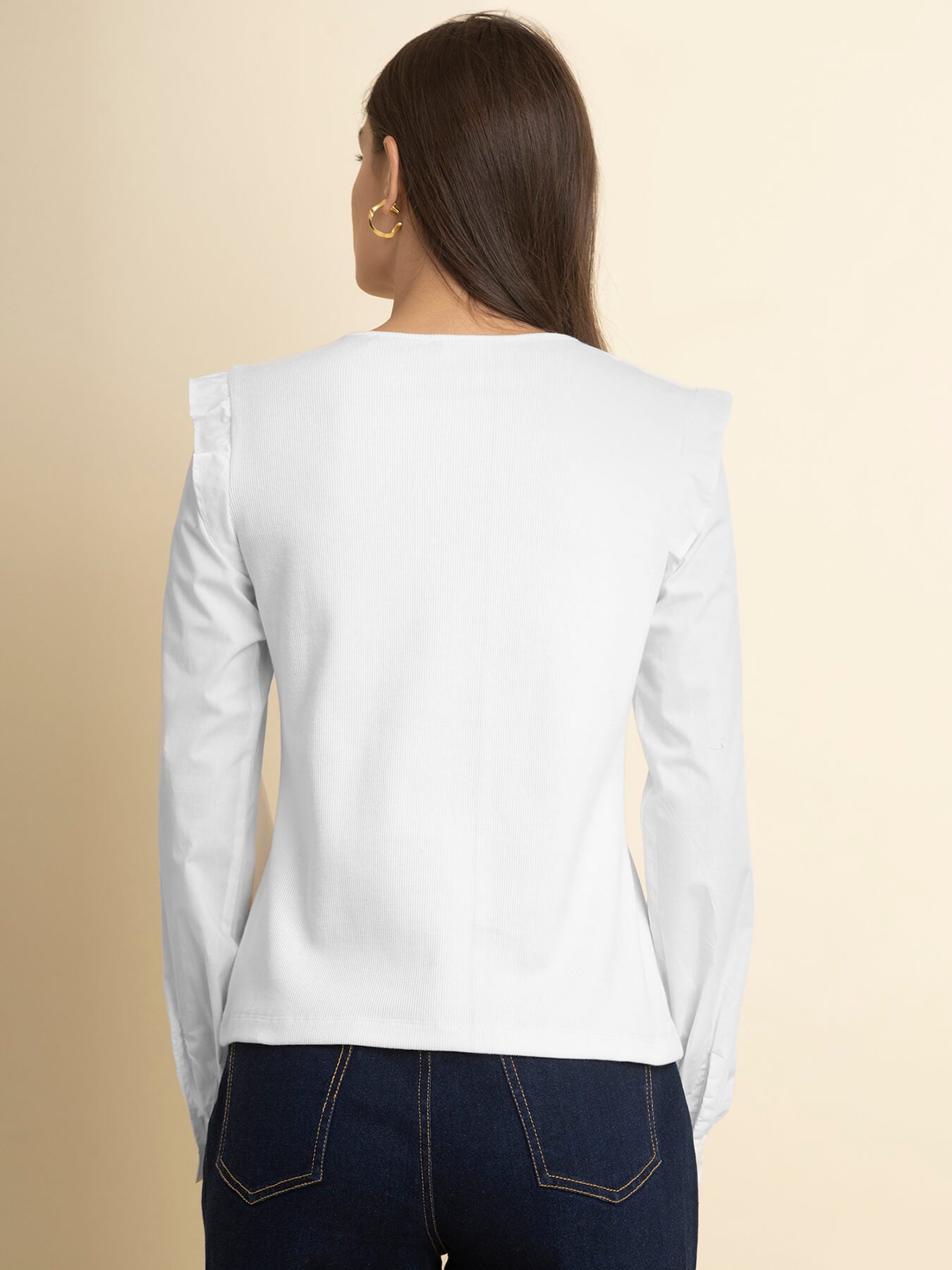 Cotton Ruffle Detail Top - White