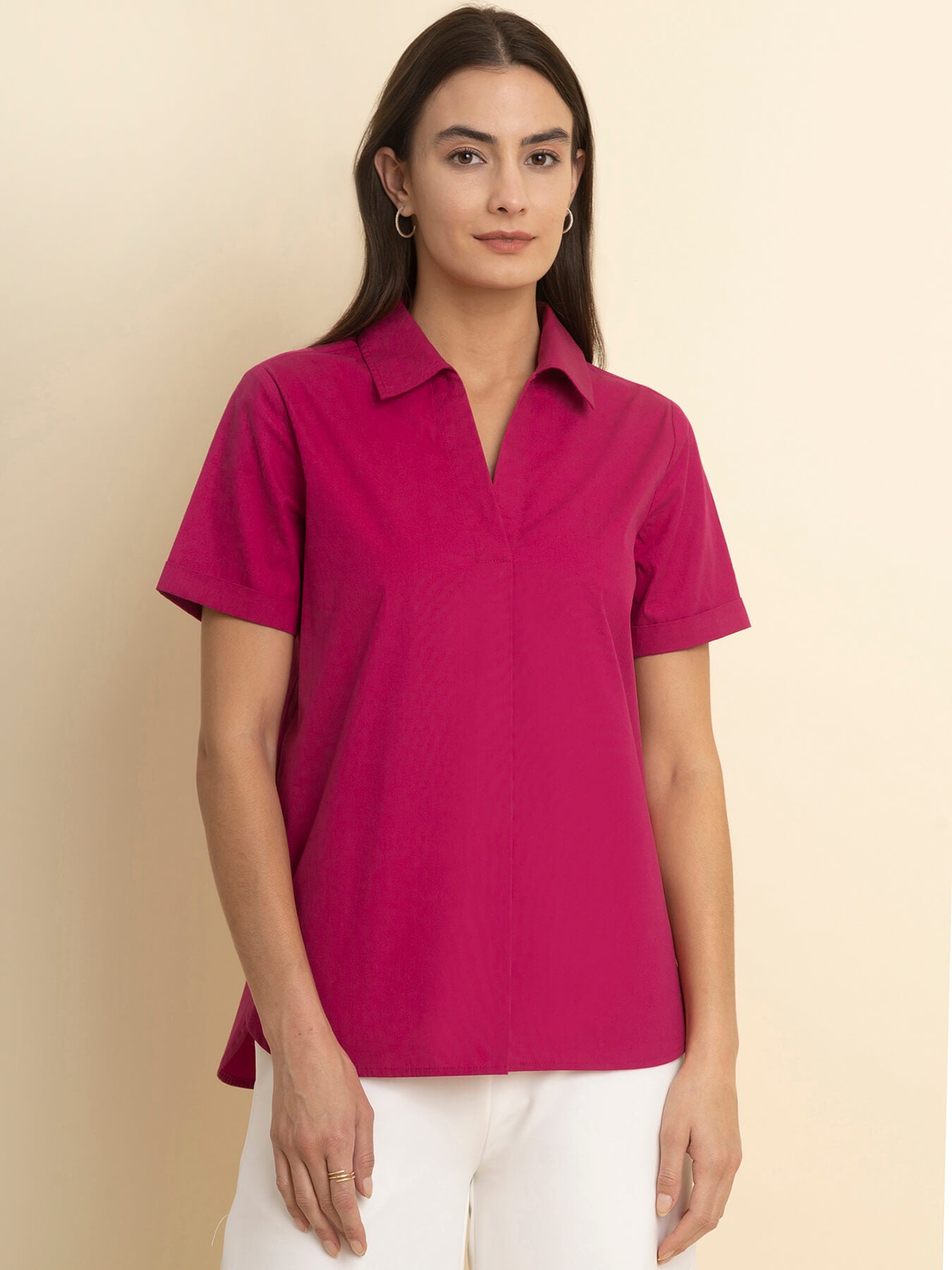 Cotton Front Pleat Top - Fuchsia