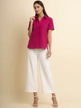 Cotton Front Pleat Top - Fuchsia