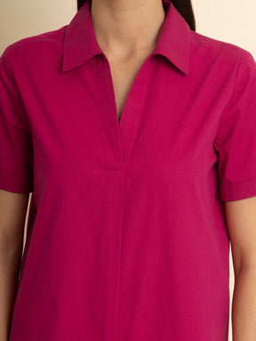 Cotton Front Pleat Top - Fuchsia