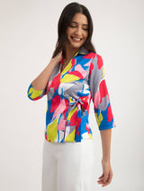 Satin Abstract Floral Top - Multicolour