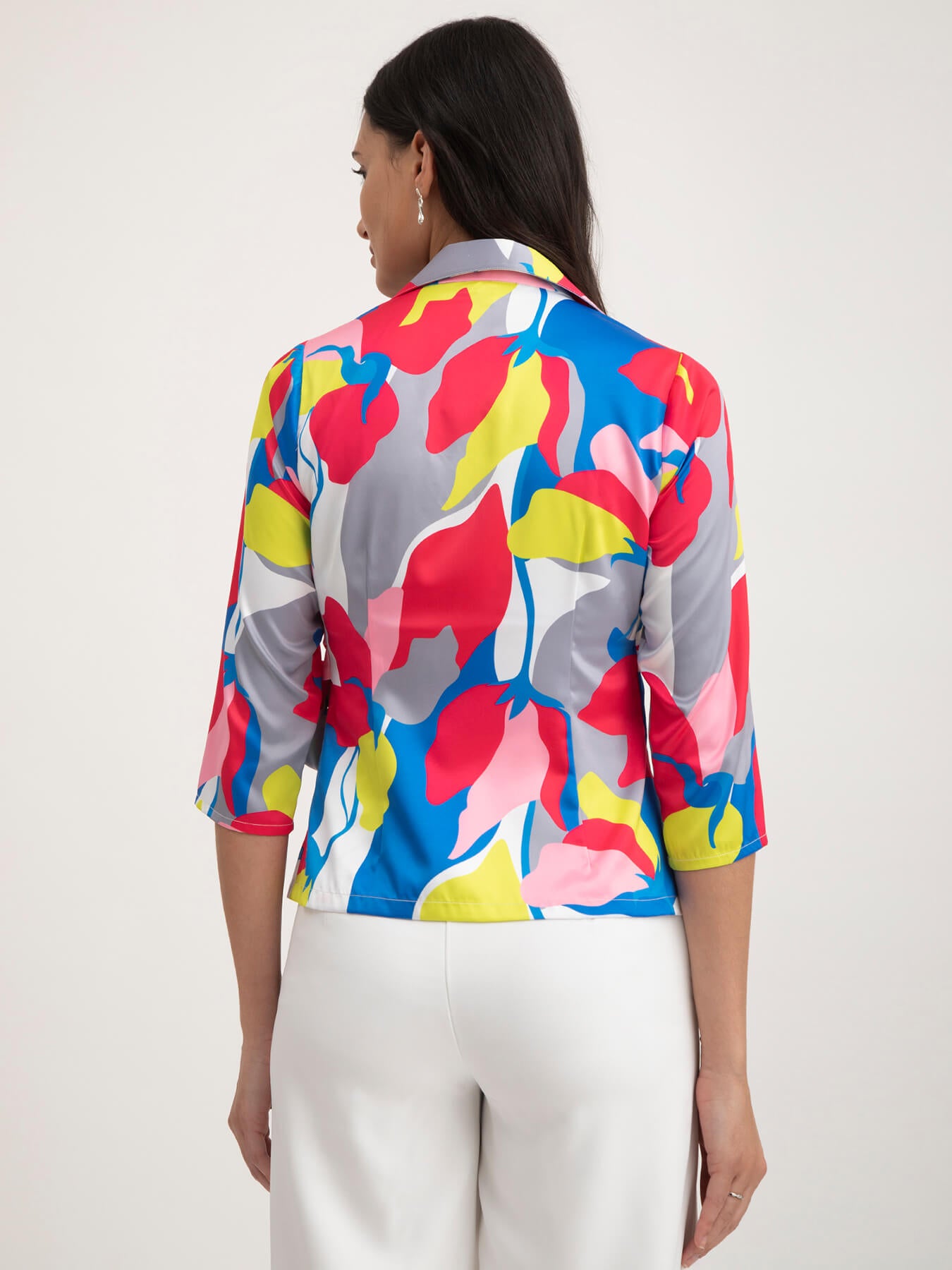 Satin Abstract Floral Top - Multicolour