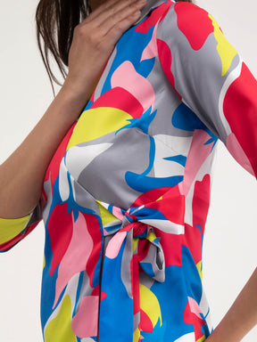 Satin Abstract Floral Top - Multicolour