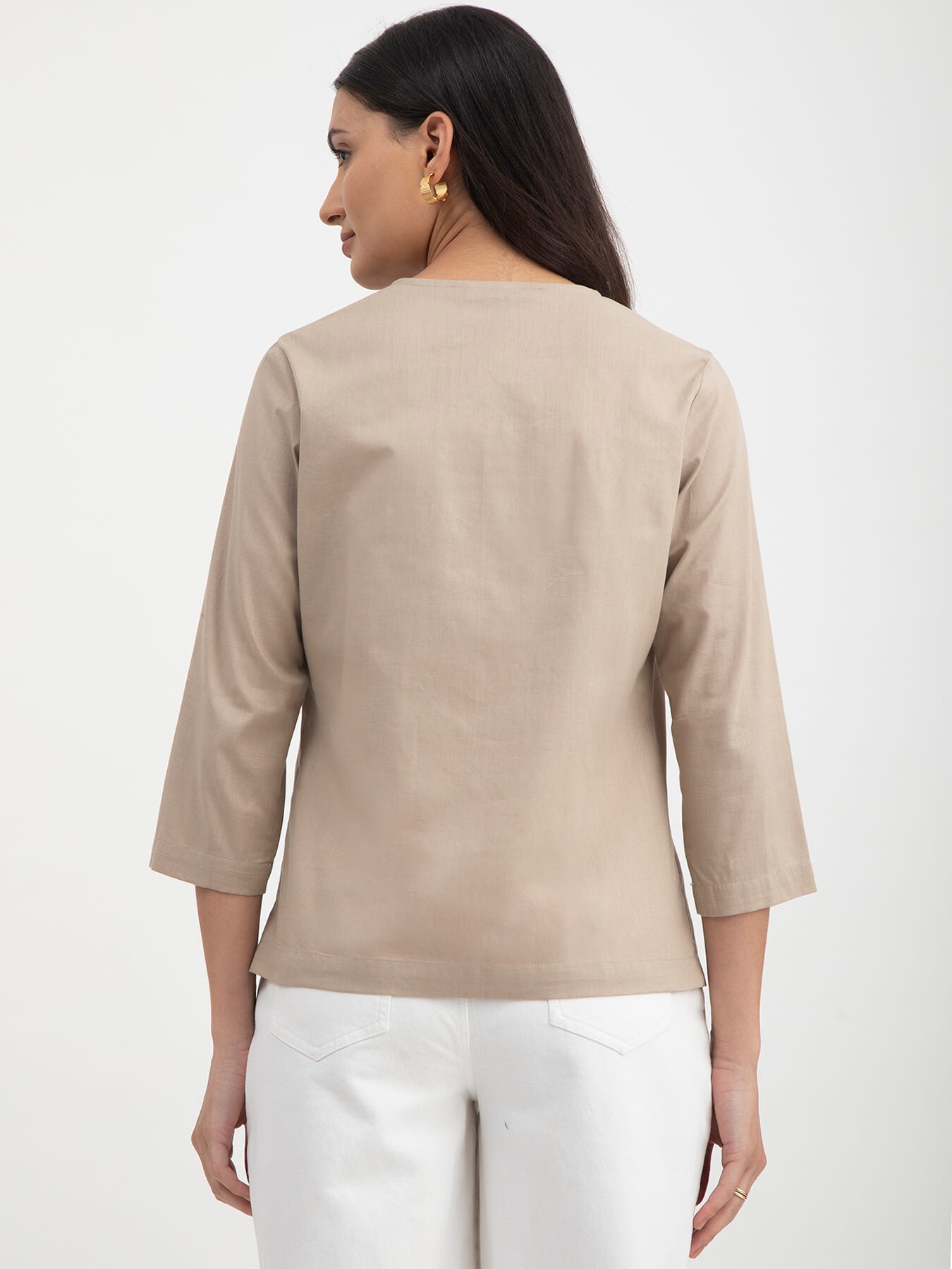 Linen Gather Detail Top - Beige