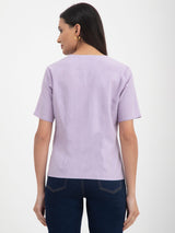 Linen V-Neck Button Top - Purple