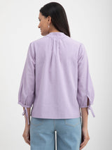 Linen Tie-Up Sleeves Top - Purple