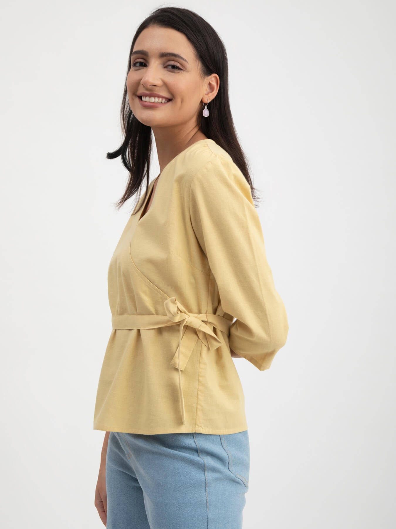 Linen V-Neck Top - Yellow