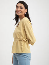 Linen V-Neck Top - Yellow