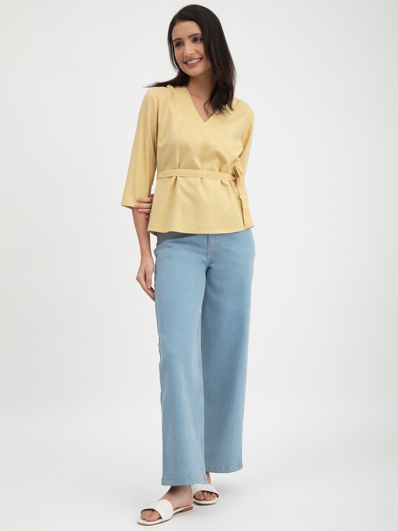 Linen V-Neck Top - Yellow