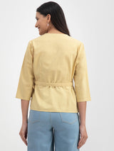 Linen V-Neck Top - Yellow