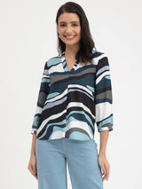 Abstract Print V-Neck Top - Multicolour