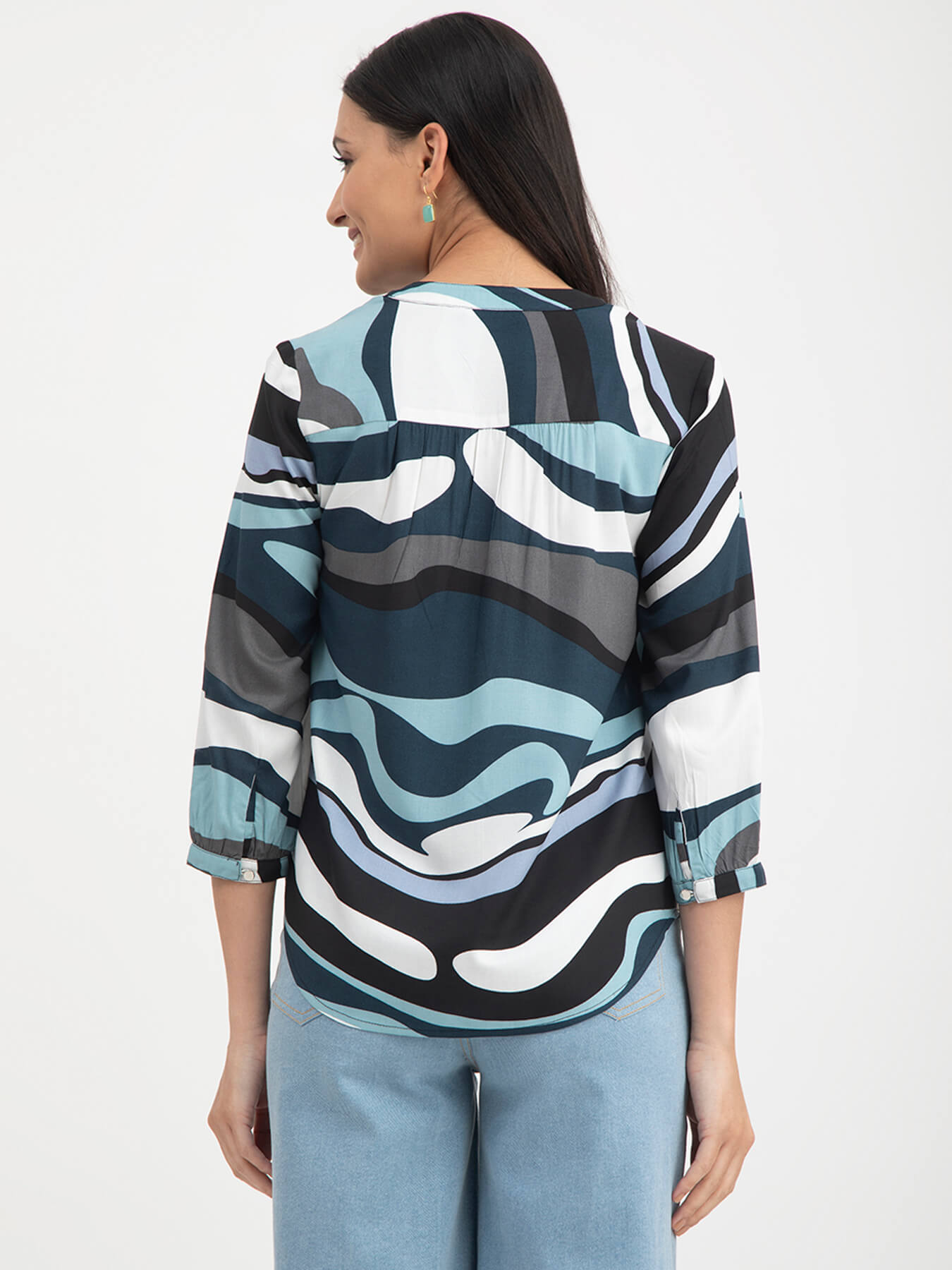 Abstract Print V-Neck Top - Multicolour