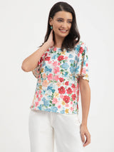 Floral Print Bell Sleeves Top - Multicolour