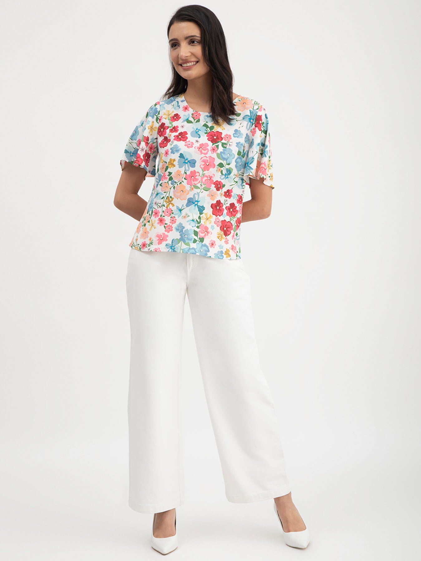 Floral Print Bell Sleeves Top - Multicolour