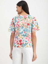 Floral Print Bell Sleeves Top - Multicolour