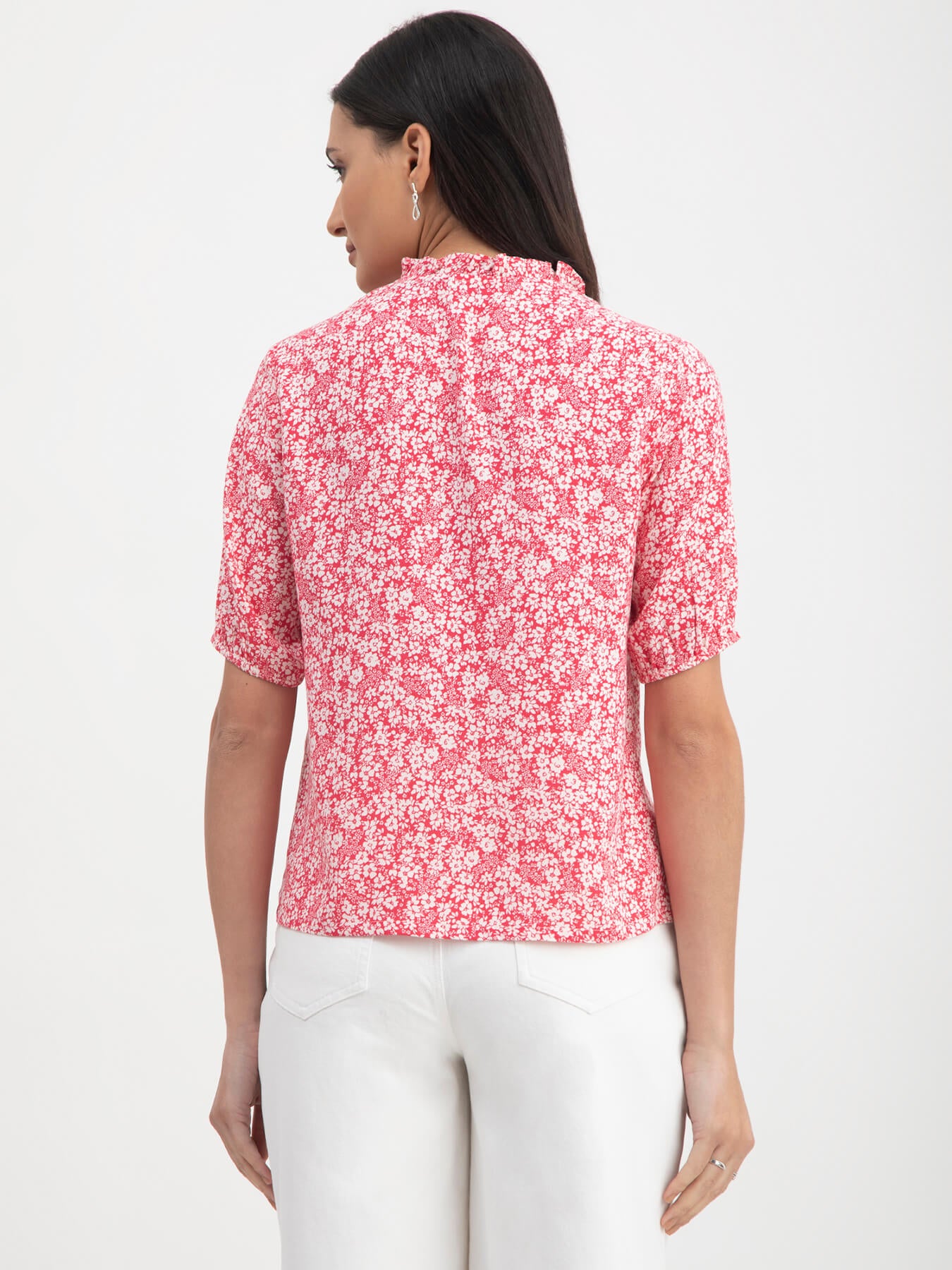 Floral Print Tie-Up Top - Red And White