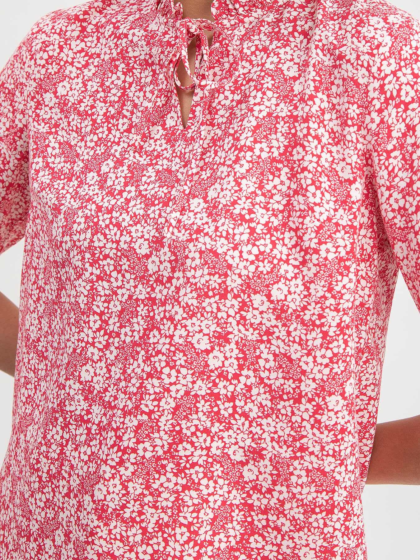 Floral Print Tie-Up Top - Red And White