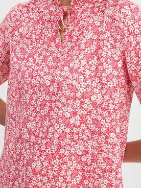 Floral Print Tie-Up Top - Red And White